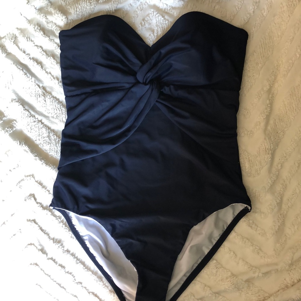 NWT Loft twist navy blue full piece bathing suit